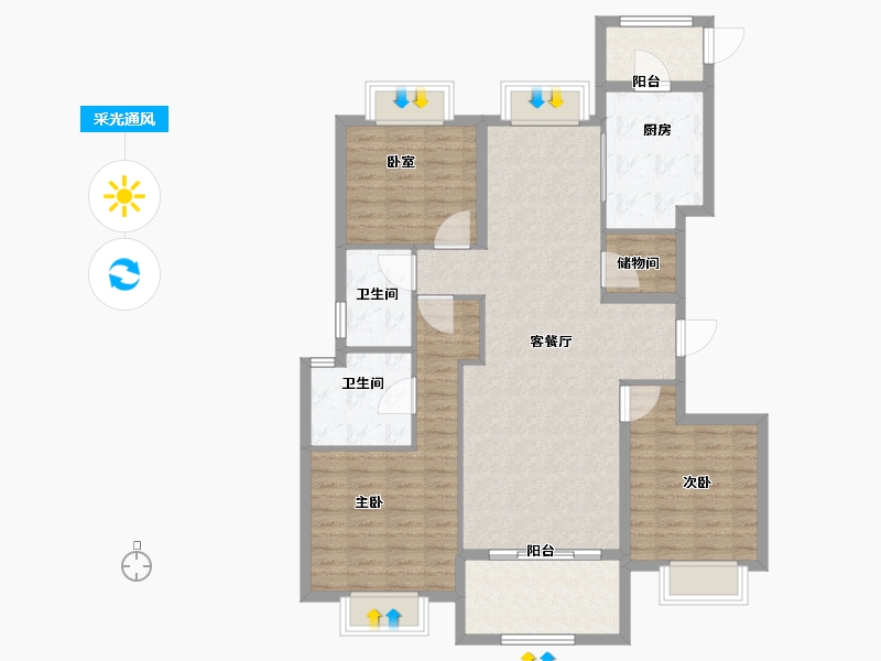 浙江省-宁波市-依云郡小区-111.00-户型库-采光通风