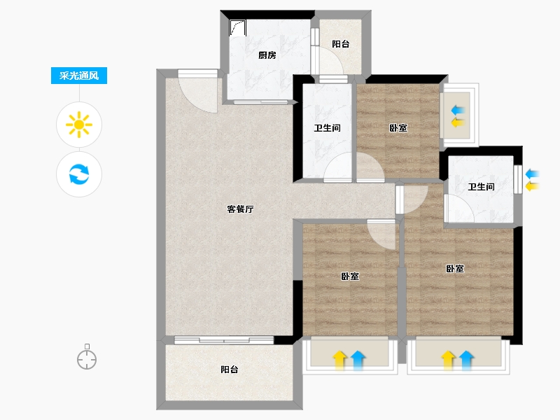 广东省-湛江市-碧桂园·岭南盛世-72.45-户型库-采光通风