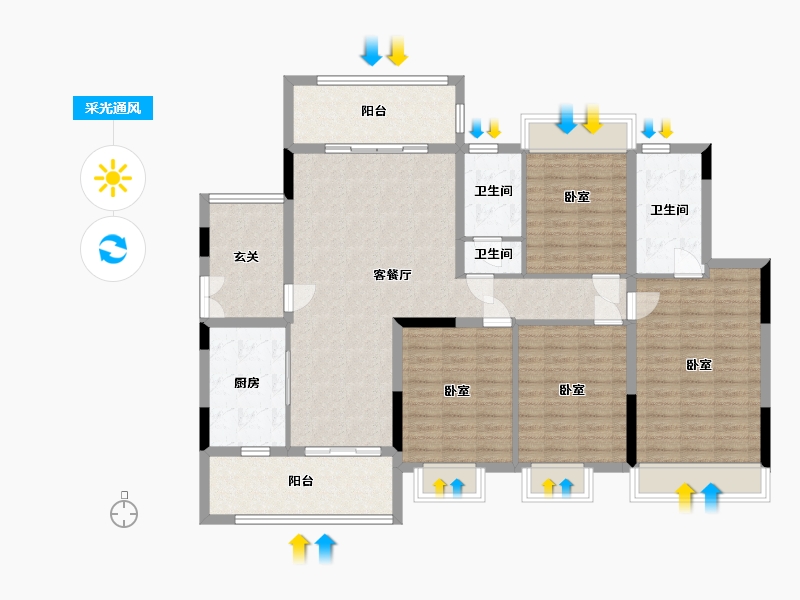 湖南省-岳阳市-芭蕉湖恒泰雅园-133.42-户型库-采光通风