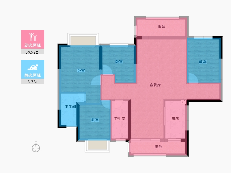 广东省-梅州市-冠华公寓-91.91-户型库-动静分区