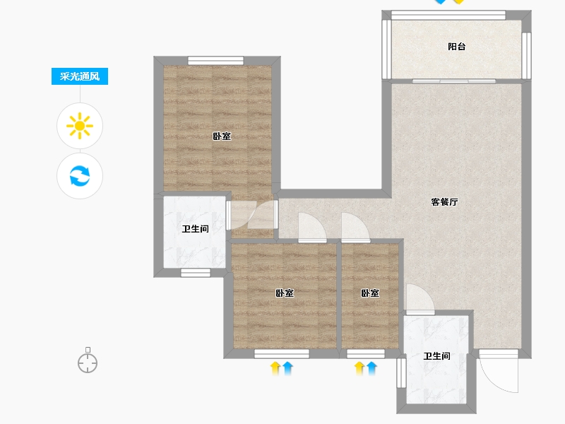 湖南省-常德市-阳光首府-64.80-户型库-采光通风