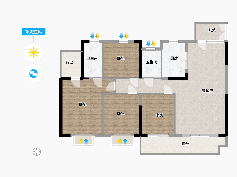 湖南省-岳阳市-大唐世家-114.00-户型库-采光通风