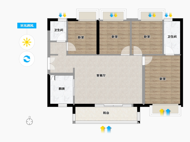 广东省-佛山市-时代倾城（鹤山）-90.66-户型库-采光通风