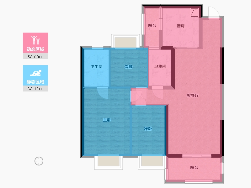 湖南省-长沙市-长沙恒大誉府-85.59-户型库-动静分区