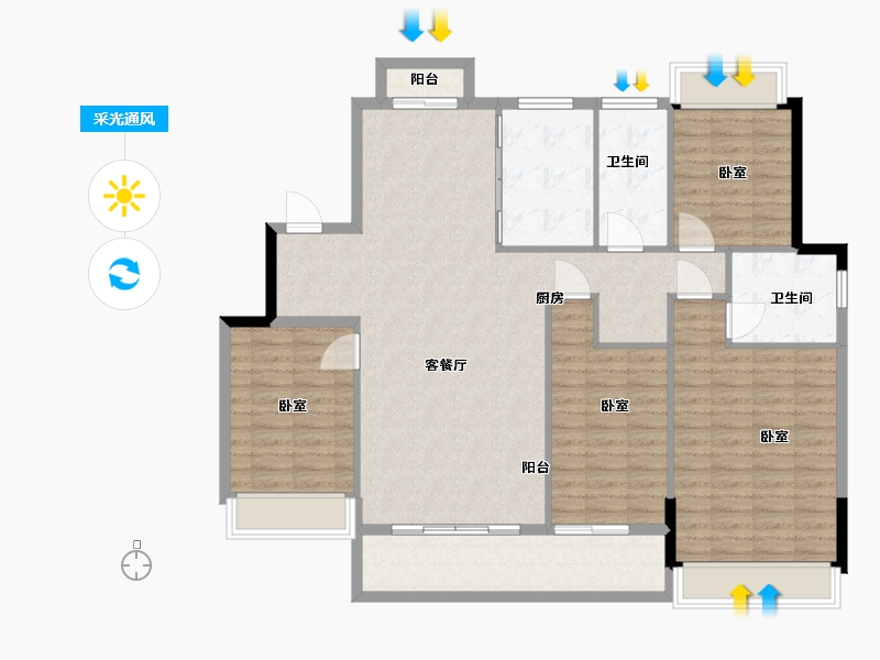 湖北省-武汉市-盘龙湾梅苑-131.00-户型库-采光通风