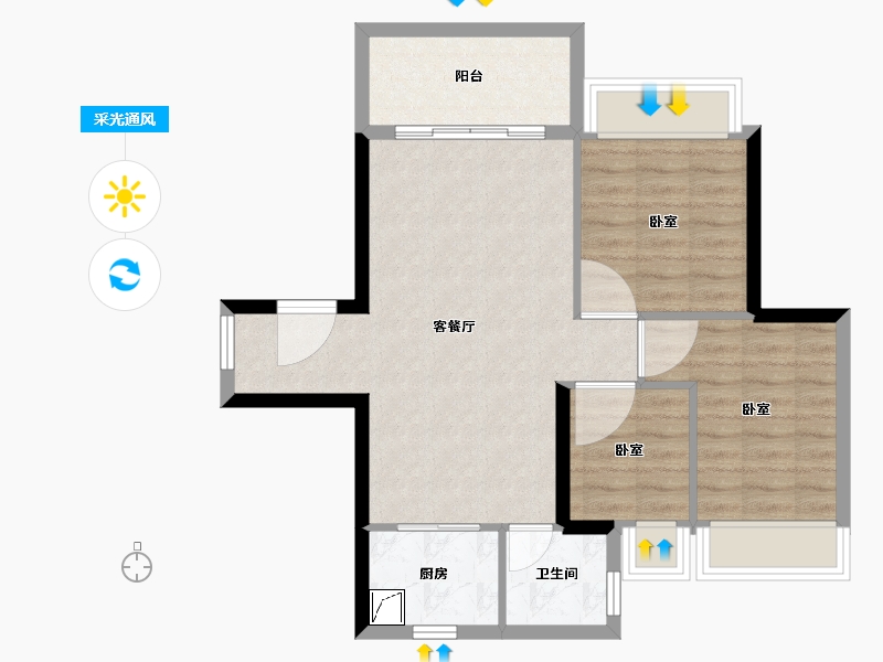 广东省-湛江市-华邦·玥珑湾-68.82-户型库-采光通风