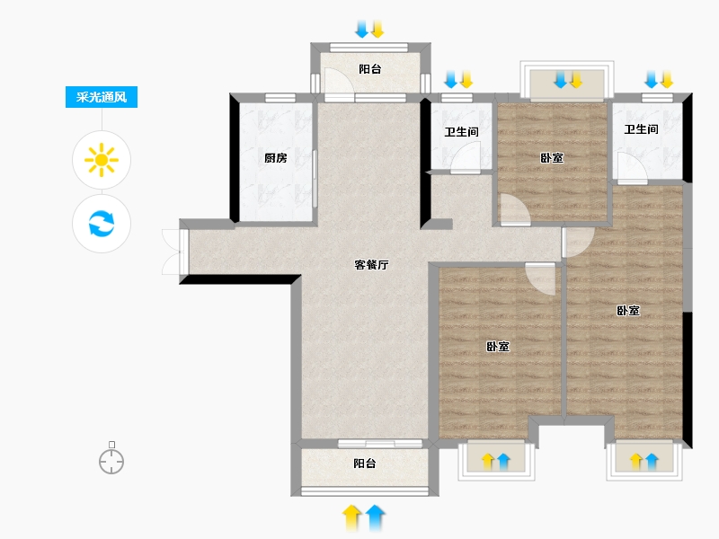 湖北省-孝感市-应城天伦首府-97.08-户型库-采光通风