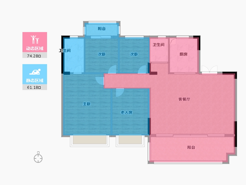 湖南省-湘潭市-碧桂园·黄金时代-124.40-户型库-动静分区