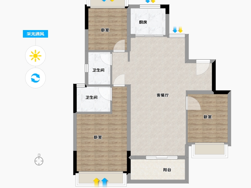 湖北省-武汉市-盘龙湾梅苑-96.00-户型库-采光通风