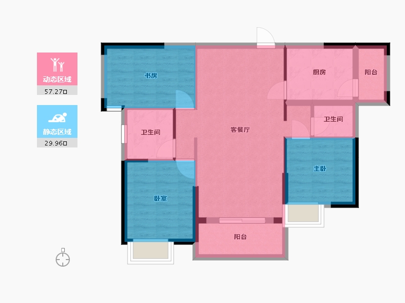 湖北省-武汉市-文腾藏珑苑-78.14-户型库-动静分区