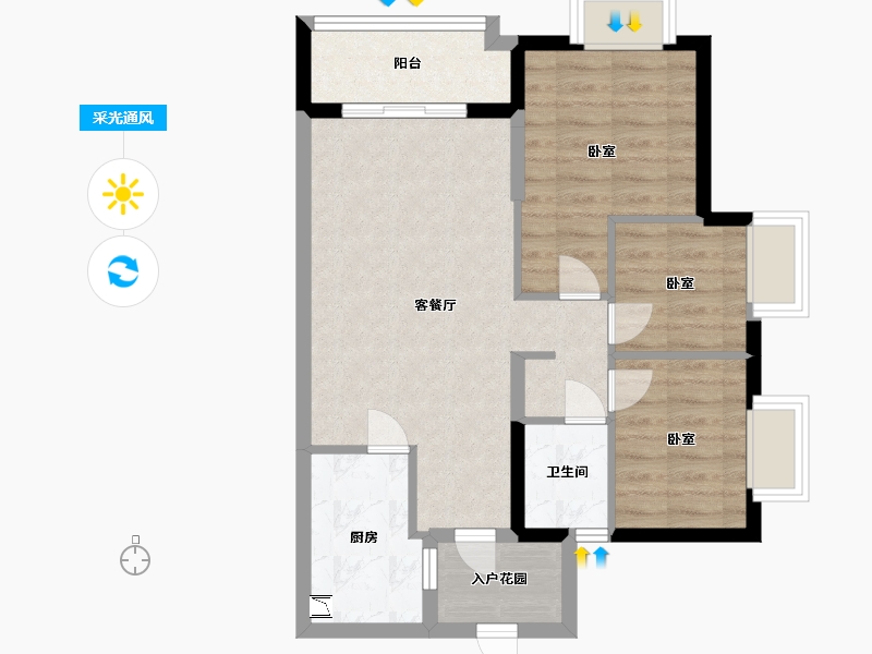 广东省-广州市-南沙时代-64.00-户型库-采光通风