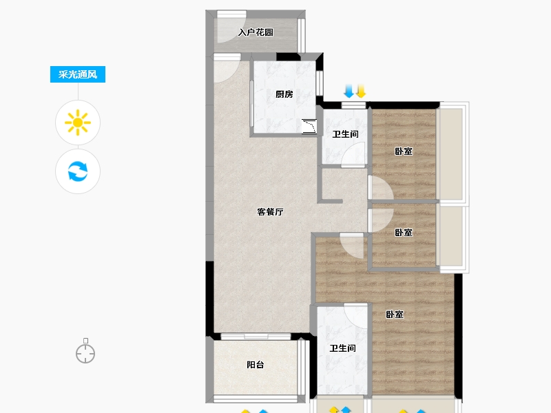 广东省-广州市-佛山时代天韵-75.51-户型库-采光通风