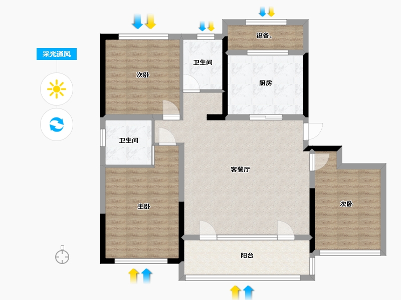 辽宁省-盘锦市-霞光府学府院-105.55-户型库-采光通风