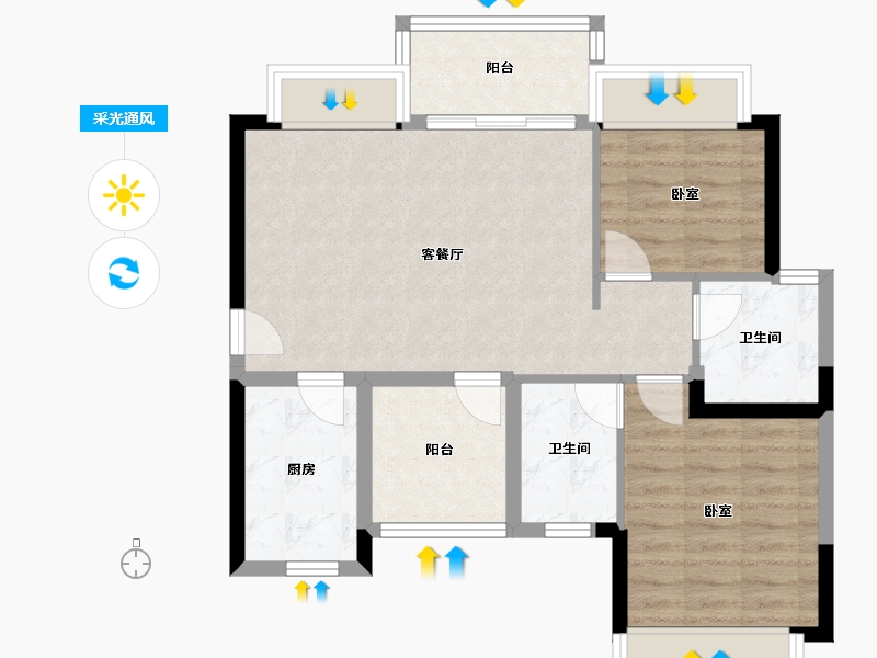 广东省-佛山市-宏宇景裕豪园-70.01-户型库-采光通风