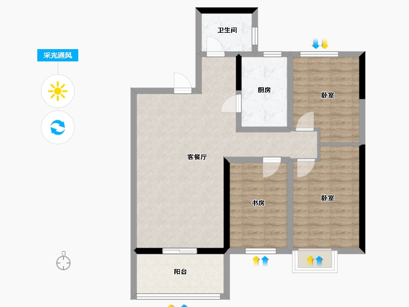 河南省-郑州市-鑫苑府-84.00-户型库-采光通风