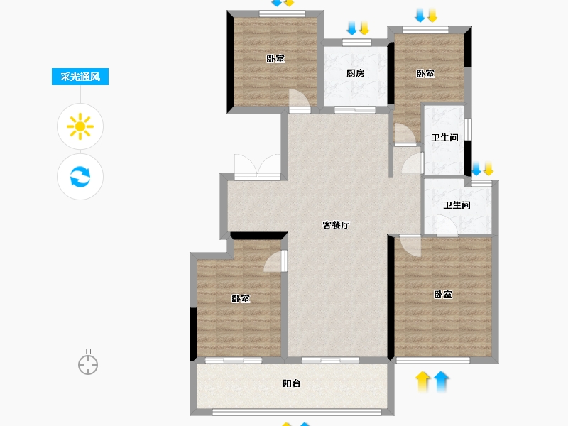 河南省-郑州市-兴港永威南樾-111.01-户型库-采光通风