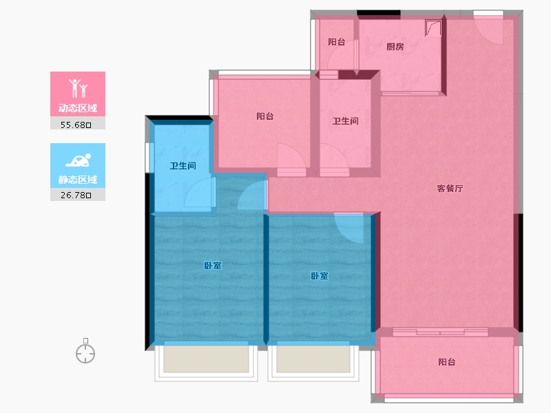 广东省-佛山市-融创望江府住宅-72.96-户型库-动静分区