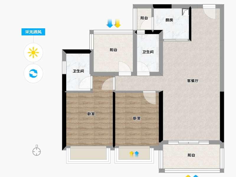 广东省-佛山市-融创望江府住宅-72.96-户型库-采光通风