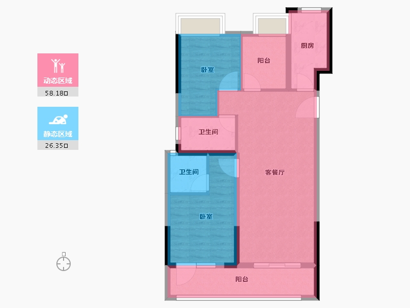 湖北省-荆州市-金辉楚樾云著-75.40-户型库-动静分区