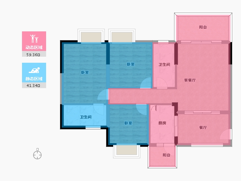 广东省-惠州市-宏新蜜糖小城二期-90.28-户型库-动静分区