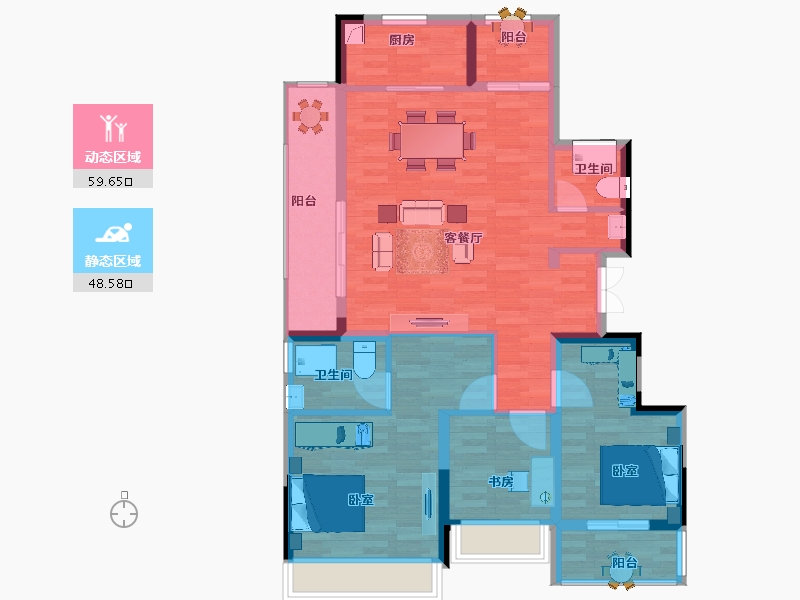 安徽省-安庆市-蓝城·怀宁蘭园-97.00-户型库-动静分区