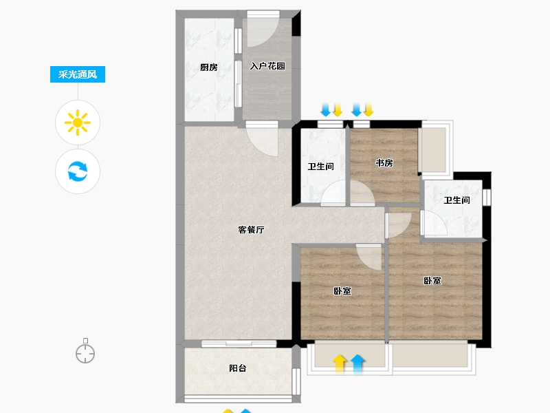 广东省-佛山市-ICC碧桂园三龙汇-70.83-户型库-采光通风