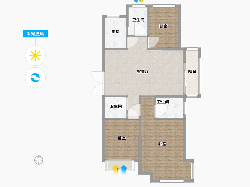 山东省-烟台市-建城颐苑-107.01-户型库-采光通风