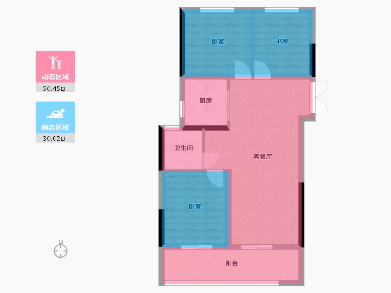 河南省-郑州市-兴港永威南樾-72.19-户型库-动静分区