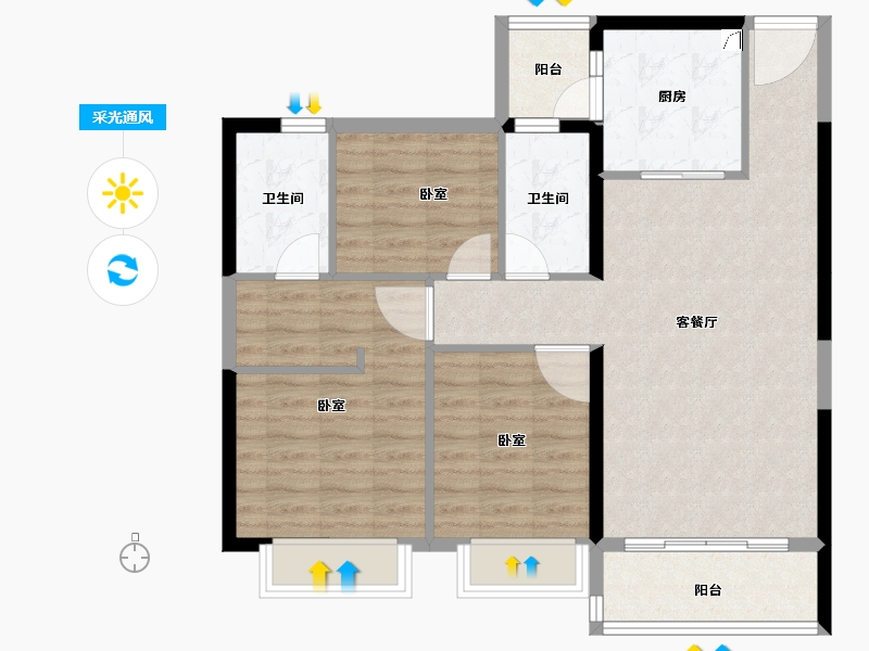 广东省-江门市-台山恒大名都-87.89-户型库-采光通风