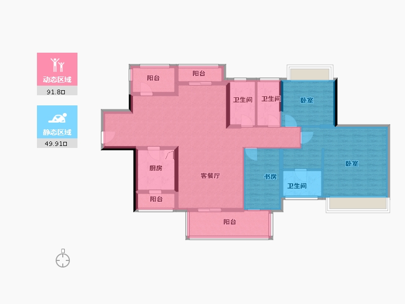 广东省-佛山市-招商·公园1872-126.32-户型库-动静分区