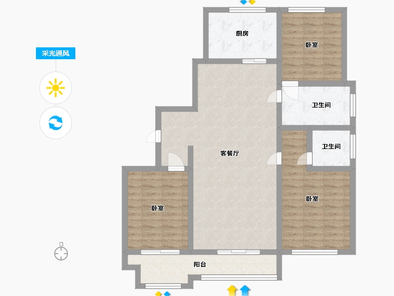 山东省-烟台市-龙燕阳光城-100.85-户型库-采光通风