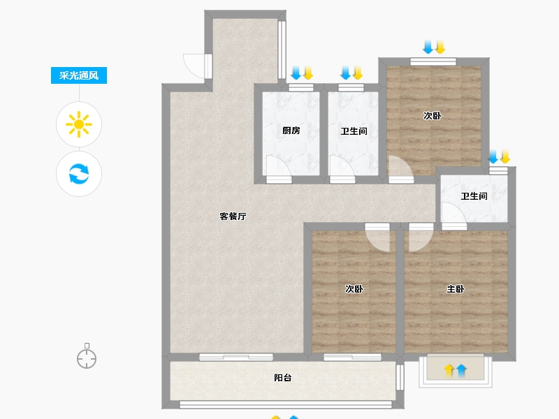 湖南省-湘潭市-阳光金松苑-96.00-户型库-采光通风