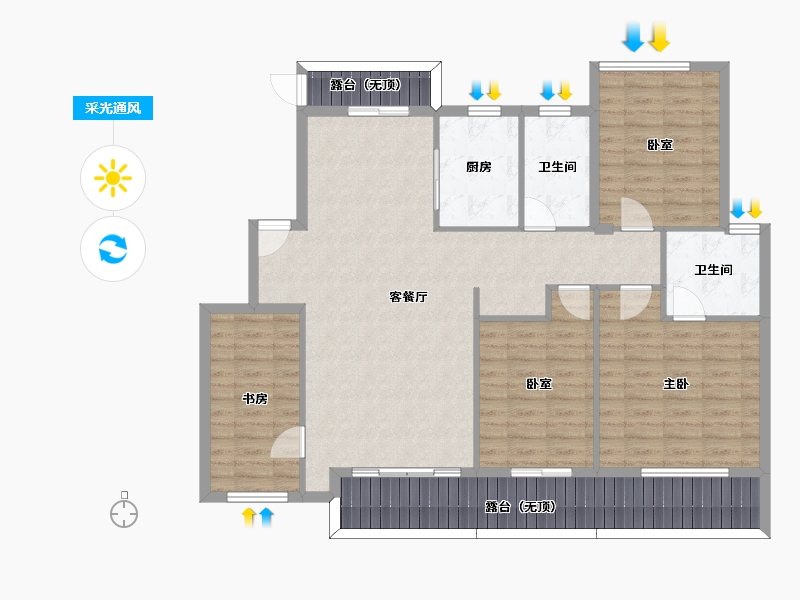 浙江省-宁波市-信达万科东望-123.34-户型库-采光通风