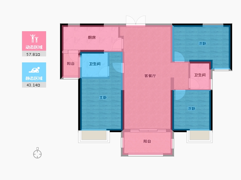 湖南省-湘潭市-长房潭房·时代公馆-90.12-户型库-动静分区