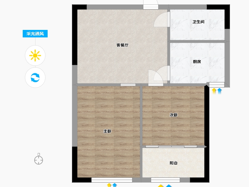 山东省-潍坊市-虞河小镇二期-57.31-户型库-采光通风