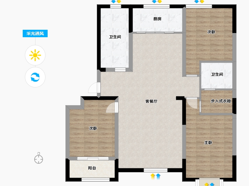 山东省-潍坊市-东方·枫景苑（二期）小区-106.20-户型库-采光通风