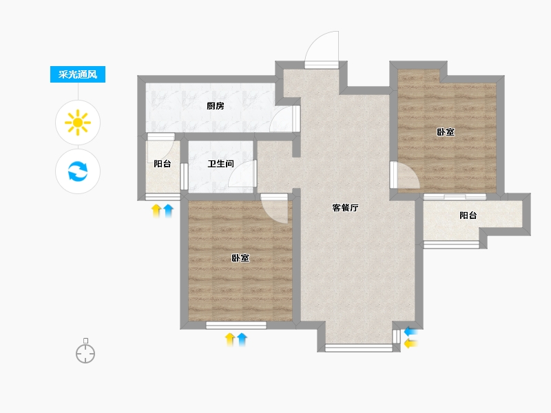 山东省-潍坊市-虞河生活城-72.00-户型库-采光通风