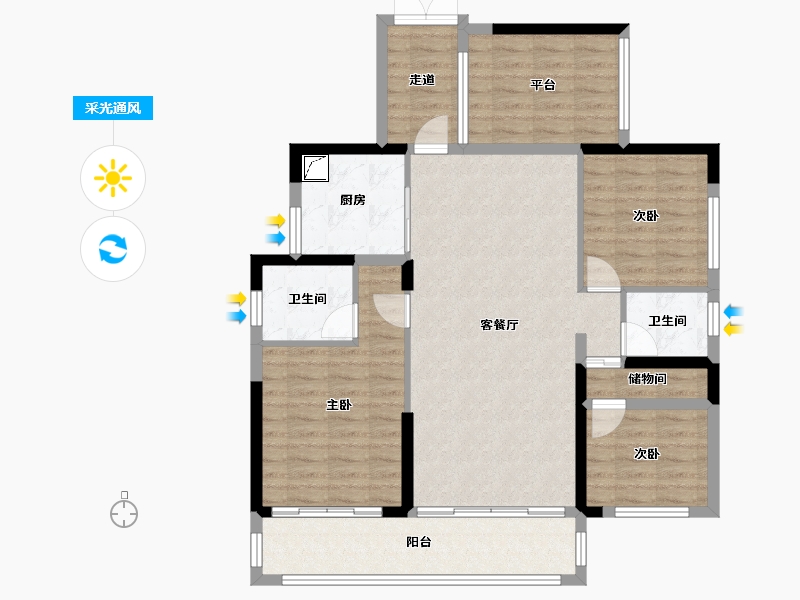 湖南省-湘潭市-步步高新天地-103.65-户型库-采光通风