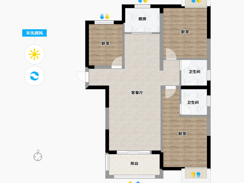 湖北省-黄冈市-鸿馨·清水湾-88.60-户型库-采光通风