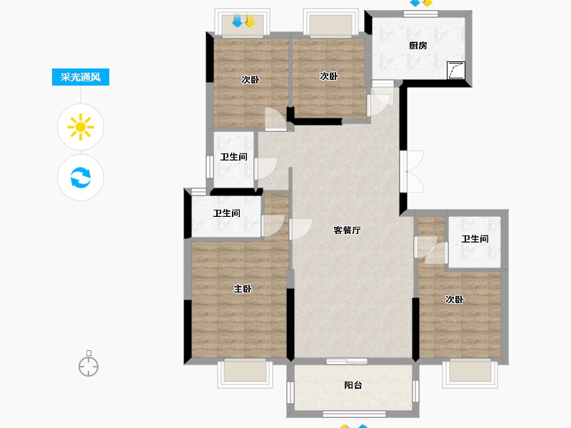 湖南省-长沙市-碧桂园·星城首府-108.78-户型库-采光通风