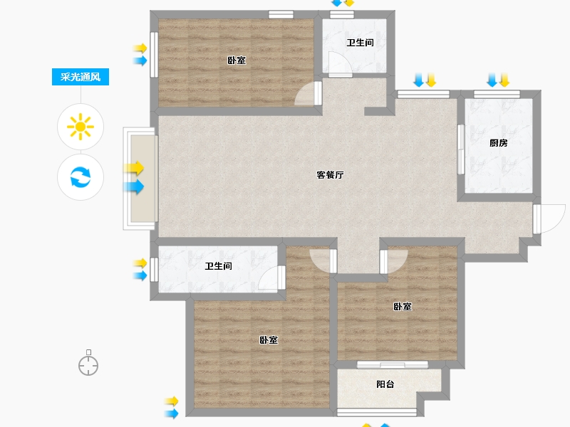 山东省-潍坊市-虞河生活城-106.00-户型库-采光通风