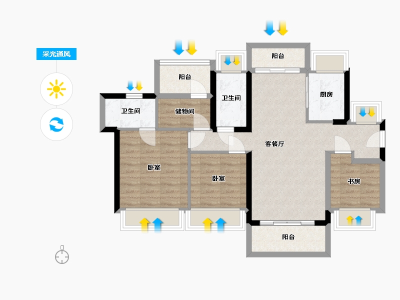 广东省-惠州市-龙光玖云台-81.29-户型库-采光通风