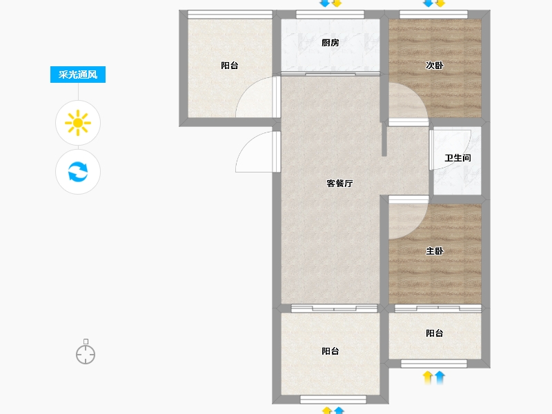 山东省-威海市-恒印石岛壹號-65.32-户型库-采光通风