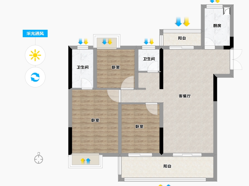 湖北省-宜昌市-弘洋·新都汇-94.98-户型库-采光通风