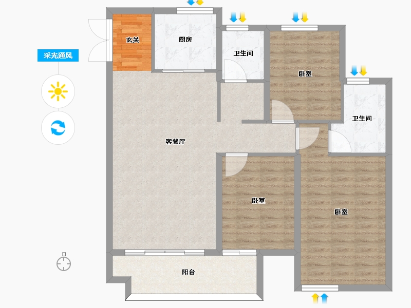 河南省-信阳市-柳岸春风-107.00-户型库-采光通风