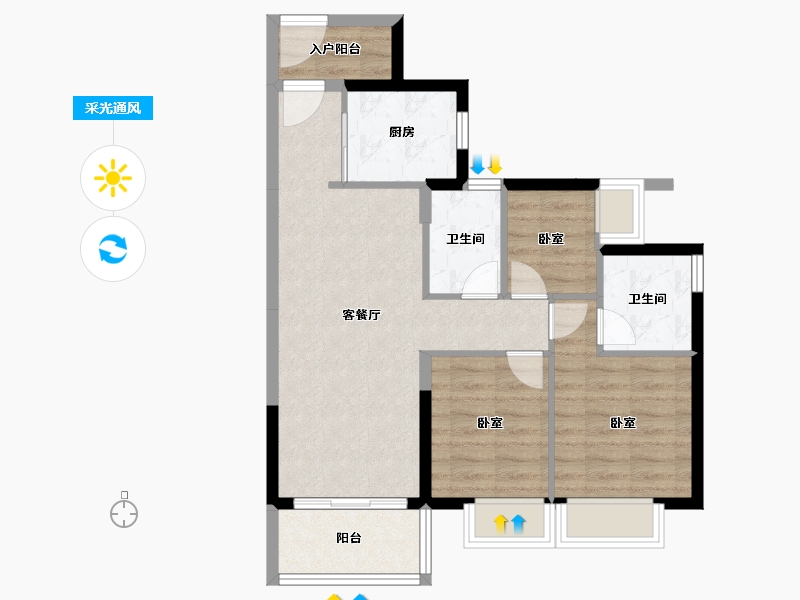 广东省-江门市-鹤山时代天韵-70.01-户型库-采光通风