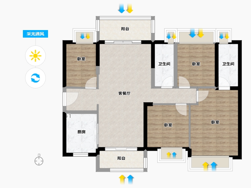 广东省-江门市-鹤山时代天韵-96.64-户型库-采光通风