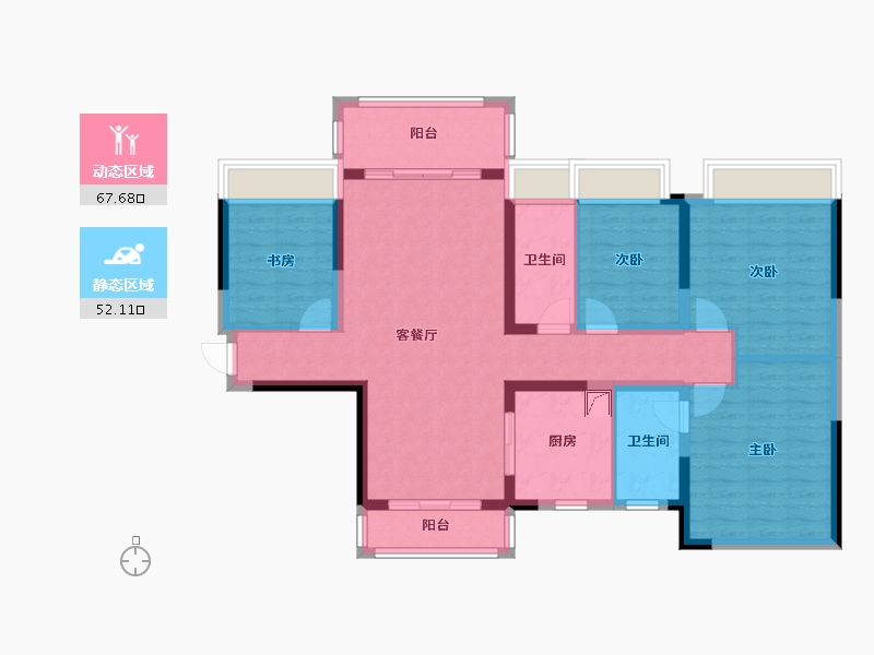 湖南省-湘潭市-东旭鸿基楚天府-106.58-户型库-动静分区