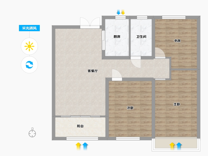 山东省-潍坊市-东方天韵韵和园-89.30-户型库-采光通风