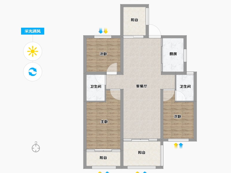 山东省-威海市-恒印石岛壹號-101.44-户型库-采光通风